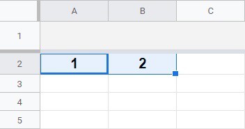 An example showing how to create a horizontal numbered list in Google Sheets- Part 1: Cell selection before dragging the fill handle