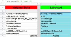 An example of how to extract first name in Google Sheet by using the REGEXEXTRACT function- i.e. Extracting the first character string before a space
