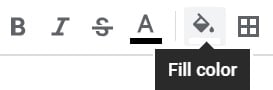 An image of the fill color button/menu option, to help demonstrate how to change the background color of cells