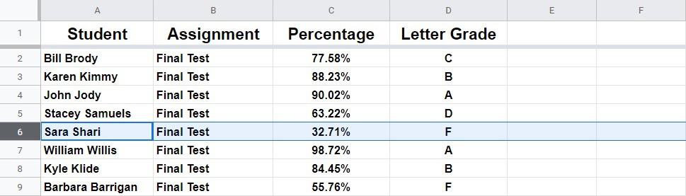 An example of selecting an entire row before changing row color in Google Sheets