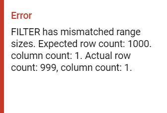 The FILTER has mismatched range sizes error message in Google Sheets