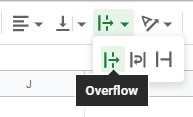 The Google Sheets "Overflow" option being selected in the toolbar