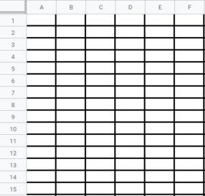 Narrow column width in Google Sheets, An example of evenly spacing columns, after having resized the columns (Part 2)