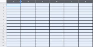 A selection of multiple columns in Google Sheets- The cursor hovering at the top of column before resizing, with horizontal arrows pointing left and right