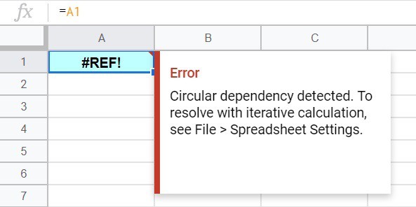 Example of fixing circular dependency detected part 1 before correction is made- The wrong cell reference | Content originally created by SpreadsheetClass.com