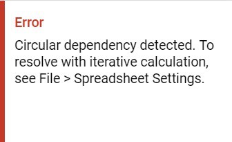 The "circular dependency detected" error message that displays when hovering over a cell with the #REF error in Google Sheets