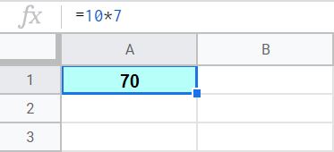 An example of multiplying numbers in Google Sheets, without cell references
