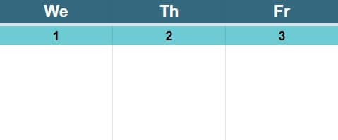 Example of the Google Sheets calendar version that has one large square for each day