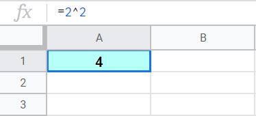 An example of squaring numbers in Google Sheets, without cell references