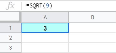 An example of square rooting numbers in Google Sheets, without cell references
