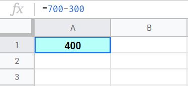 An example of subtracting numbers in Google Sheets, without cell references