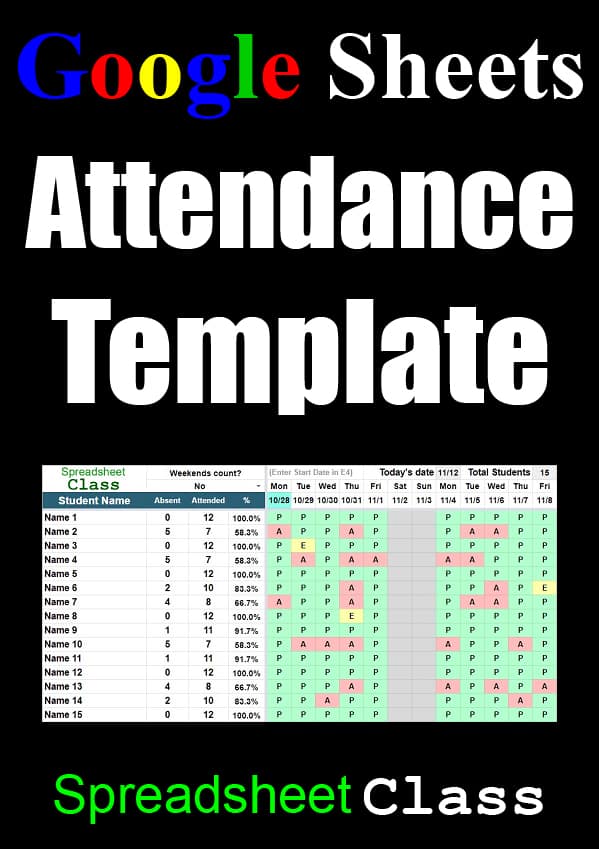 A Pinterest image for the attendance tracker template in Google Sheets