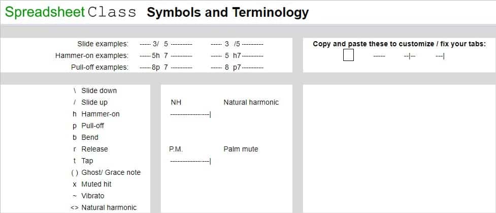 Google Sheets And Pdf Guitar Tabs Templates