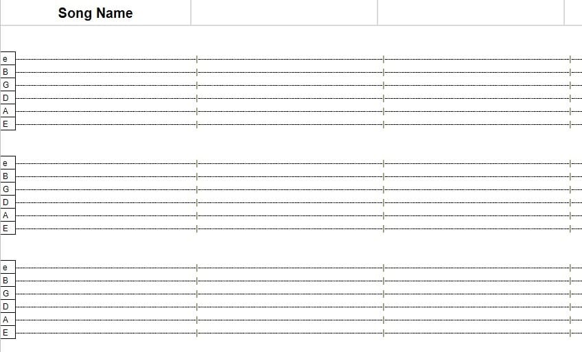 Google Sheets And Pdf Guitar Tabs Templates