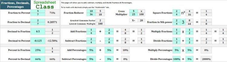 Math problem solver template for Google Sheets (Algebra, Fractions ...