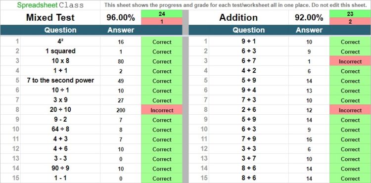 Math worksheets & math problem generator template for Google Sheets ...