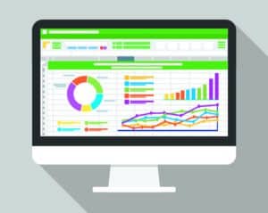 A vibrant Google Sheets dashboards illustration with a silver background, for the Google Sheets consulting page
