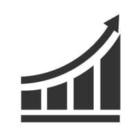An icon (Columns indicating an upward trend, with an upwards pointing arrow) representing data visualization