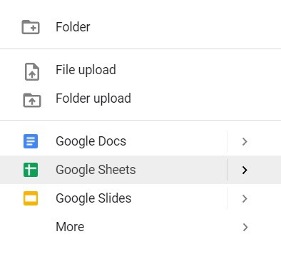 An example of how to create a new Google spreadsheet from Google Drive