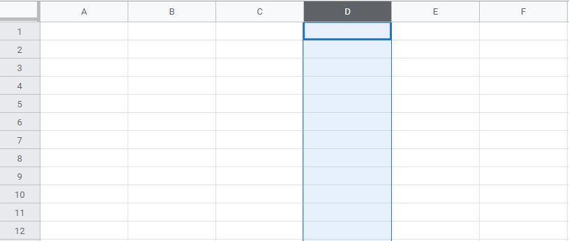 An example of selecting columns and rows in Google Sheets
