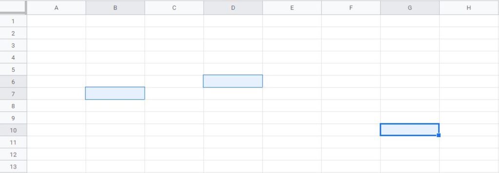 An example of selecting non-adjacent cells in Google Sheets