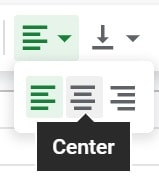 An example of the alignment menu in Google Sheets