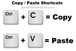 An example of the copy and paste shortcut (keyboard keys) in Google Sheets