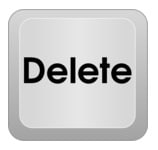 An example of the delete keyboard key, which will delete the contents of a cell in Google Sheets