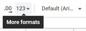 An example of the "More formats" menu in Google Sheets
