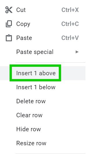 An example that shows how to add new rows and columns in Google Sheets