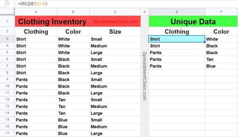 Using the UNIQUE function to remove duplicates in Google Sheets