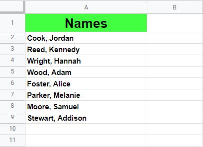 Part 3 of the example of removing duplicates in Google Sheets (A unique list of names)
