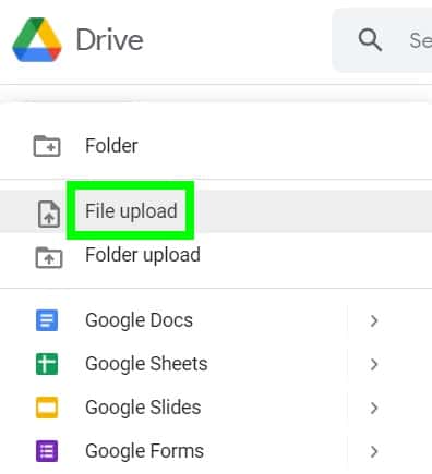 An example of converting a CSV to a Google spreadsheet Part 3, (Clicking "File upload")