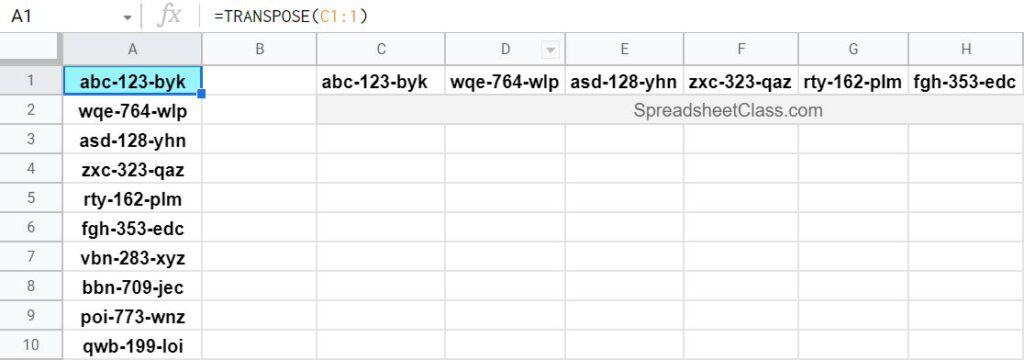TRANSPOSE function: Switch columns and rows in Google Sheets
