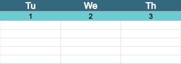 An example of the lined calendar squares (Excel Version)