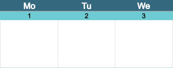 An example of the normal calendar squares (Excel Version)