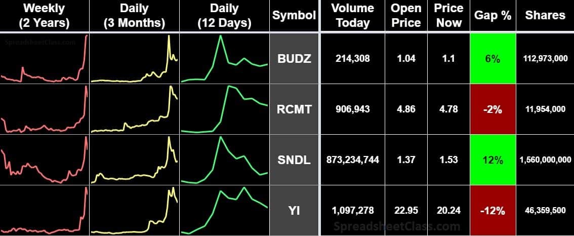 An example of the stock analysis template for Google Sheets with stock screener and watchlist, by SpreadsheetClass.com