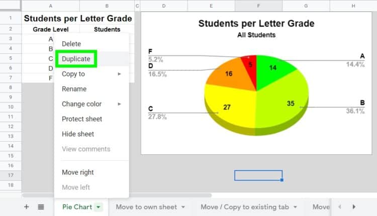 Move or copy a chart to another sheet in Google Sheets