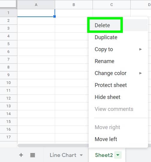 An example showing how to delete a tab in Google Sheets