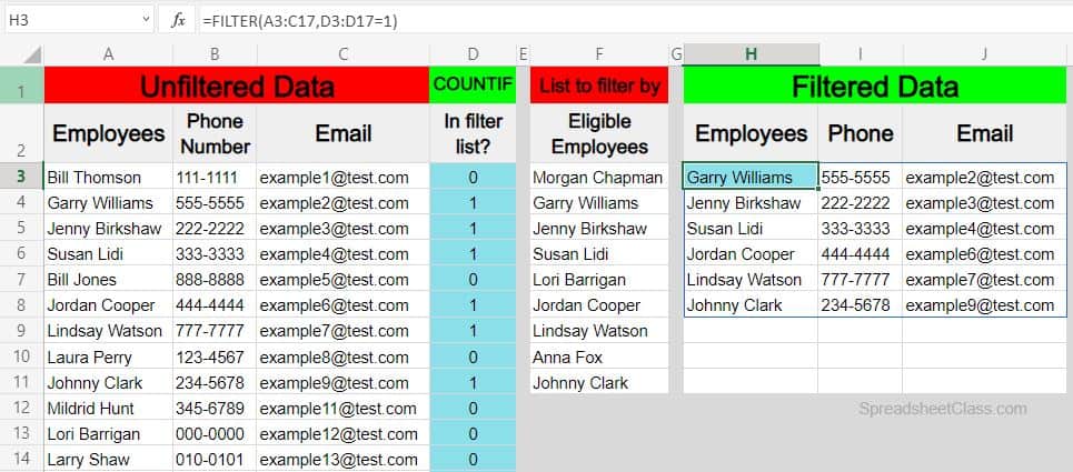 An example of how to filter based on a list in Excel (Filter based on a column or array with the FILTER function)