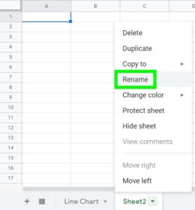 A detailed example of how to rename a tab in Google Sheets