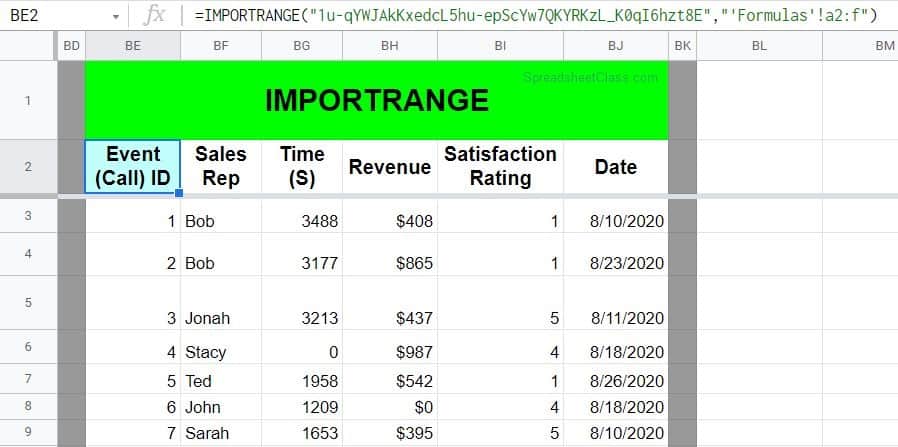 An example of how to use the Google Sheets IMPORTRANGE function