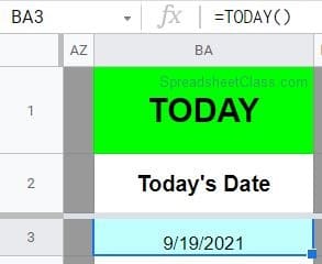 An example of how to use the Google Sheets TODAY function