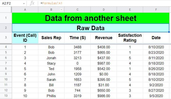 An example of how to refer to data from another sheet with a formula in Google Sheets (Pull data from another sheet)