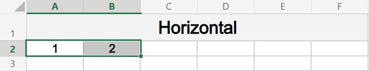 Example of how to create a horizontal numbered list in Excel- Cell selection before dragging the fill handle