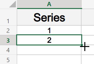 Example of the fill handle- Cell selection and plus sign cursor for using autofill in Excel