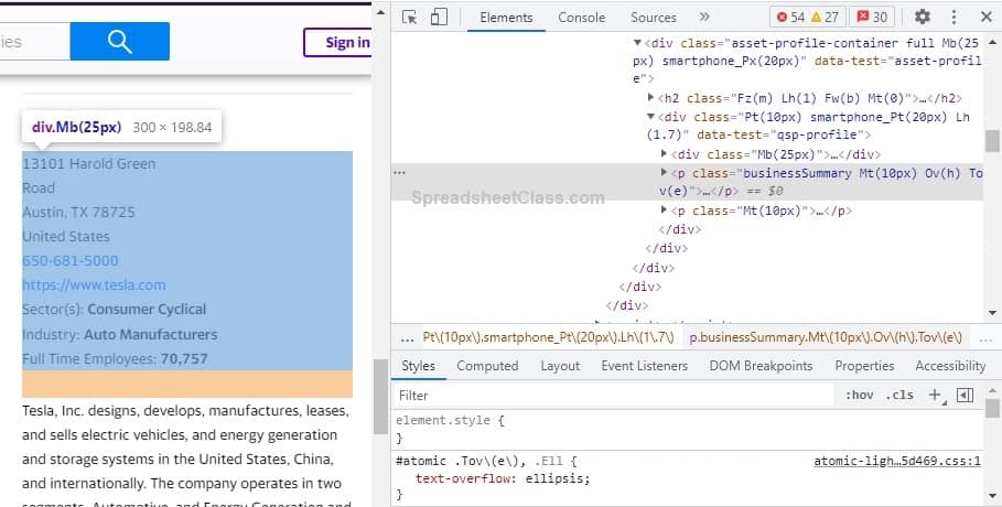 An example of dragging and hovering the cursor over different blocks of code and different elements on a webpage to see the structure of webpages (part 1)