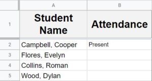 Example after removing data validation and drop-down in Google Sheets, a cell without a drop-down