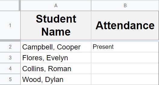 Example after removing data validation and drop-down in Google Sheets, a cell without a drop-down