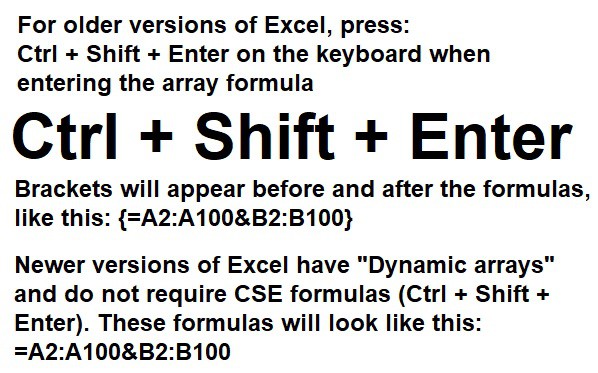 Educational graphic: Excel CSE formulas vs dynamic arrays instructions
